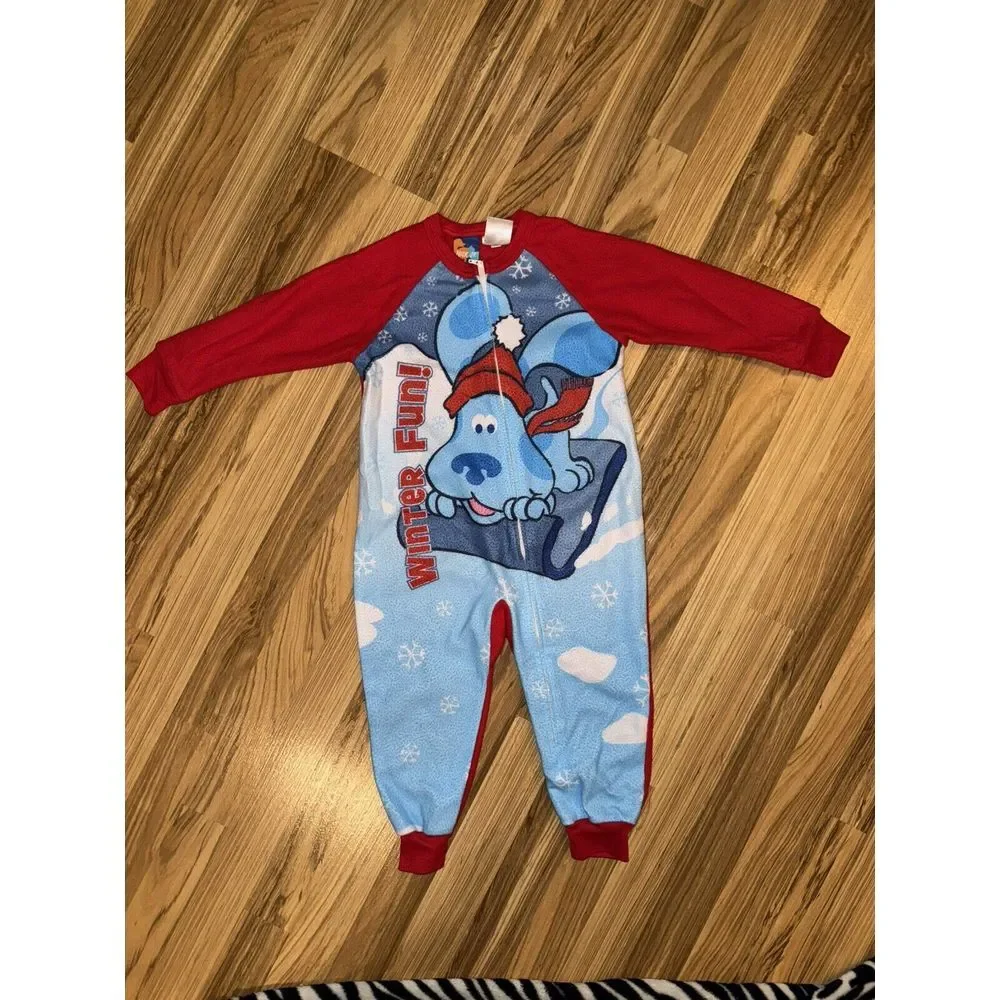 Blue's Clues Vintage Boys Christmas One Piece Pajama PJ Toddler 4T‎ Nick Jr 2004